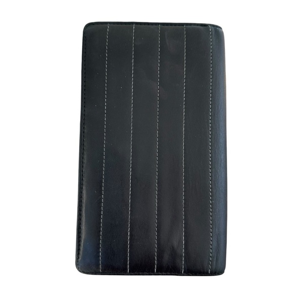 Authentic CHANEL Black Smooth Pin Stripe Quilted Leather Long Wallet with Box - Picture 6 of 16